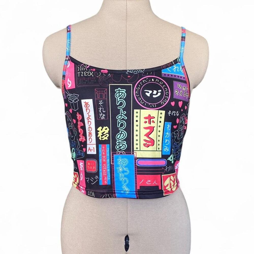 Women's black multi coloured asian graphic print tank, S